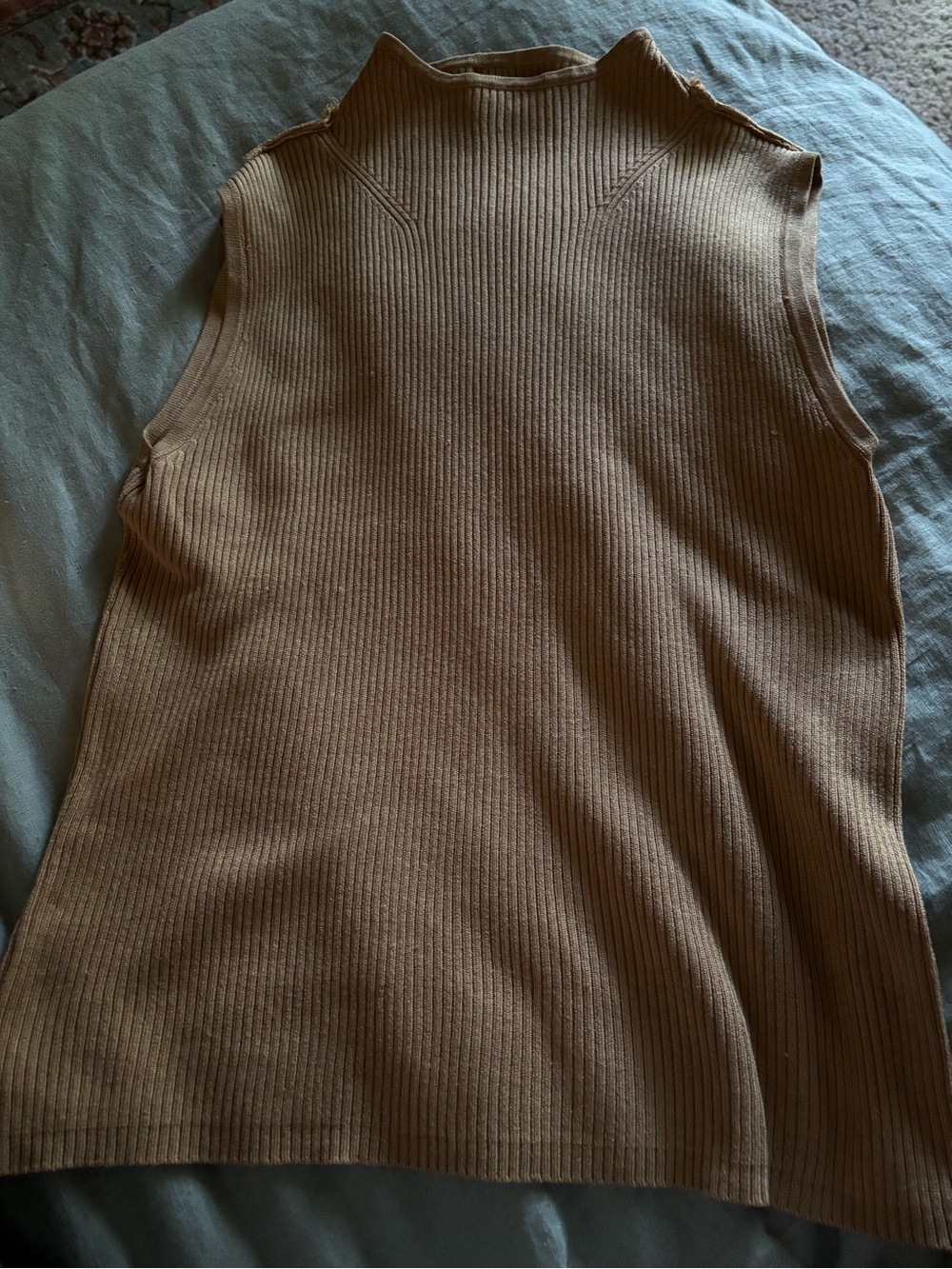 Mustard Yellow Sleeveless Ribbed Mock Neck Top